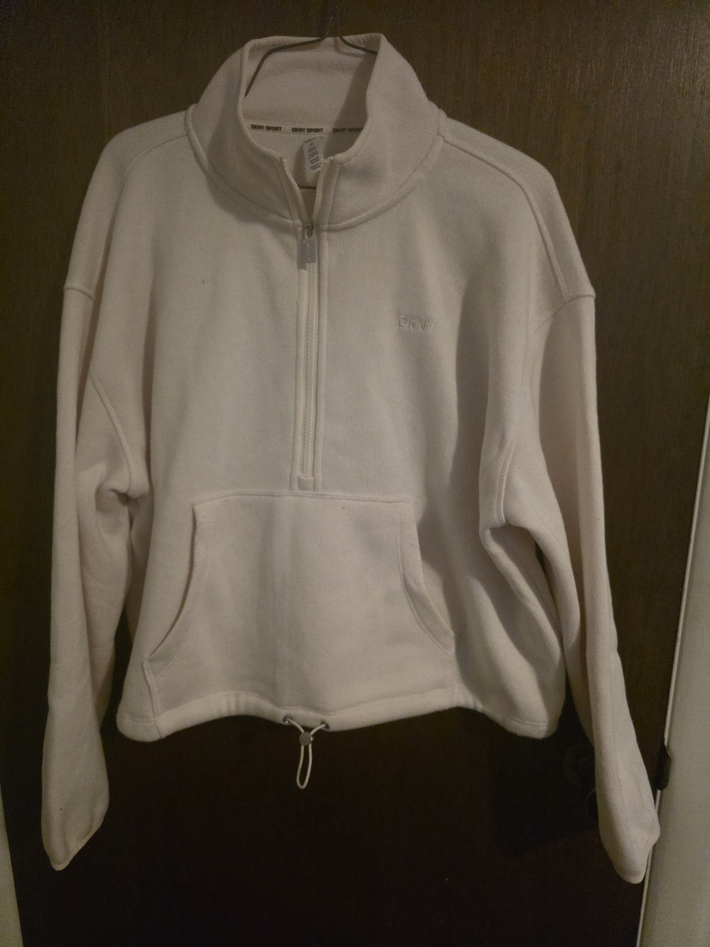 DKNY Off White Half-Zip Cowl Neck Pullover